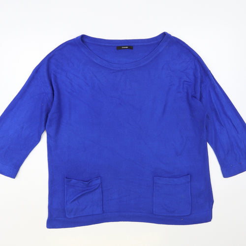 George Womens Blue Boat Neck Acrylic Pullover Jumper Size 16