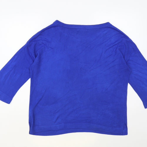 George Womens Blue Boat Neck Acrylic Pullover Jumper Size 16