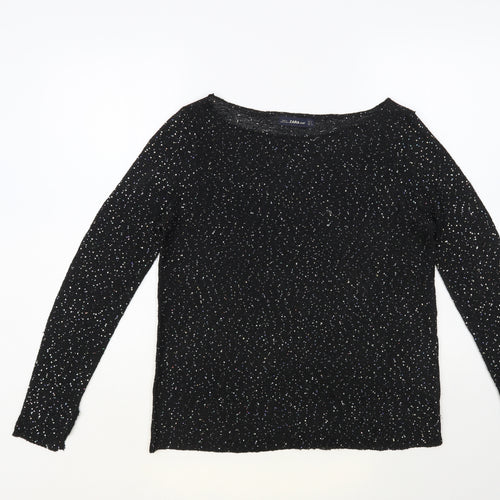 Zara Womens Black Boat Neck Polyester Pullover Jumper Size M
