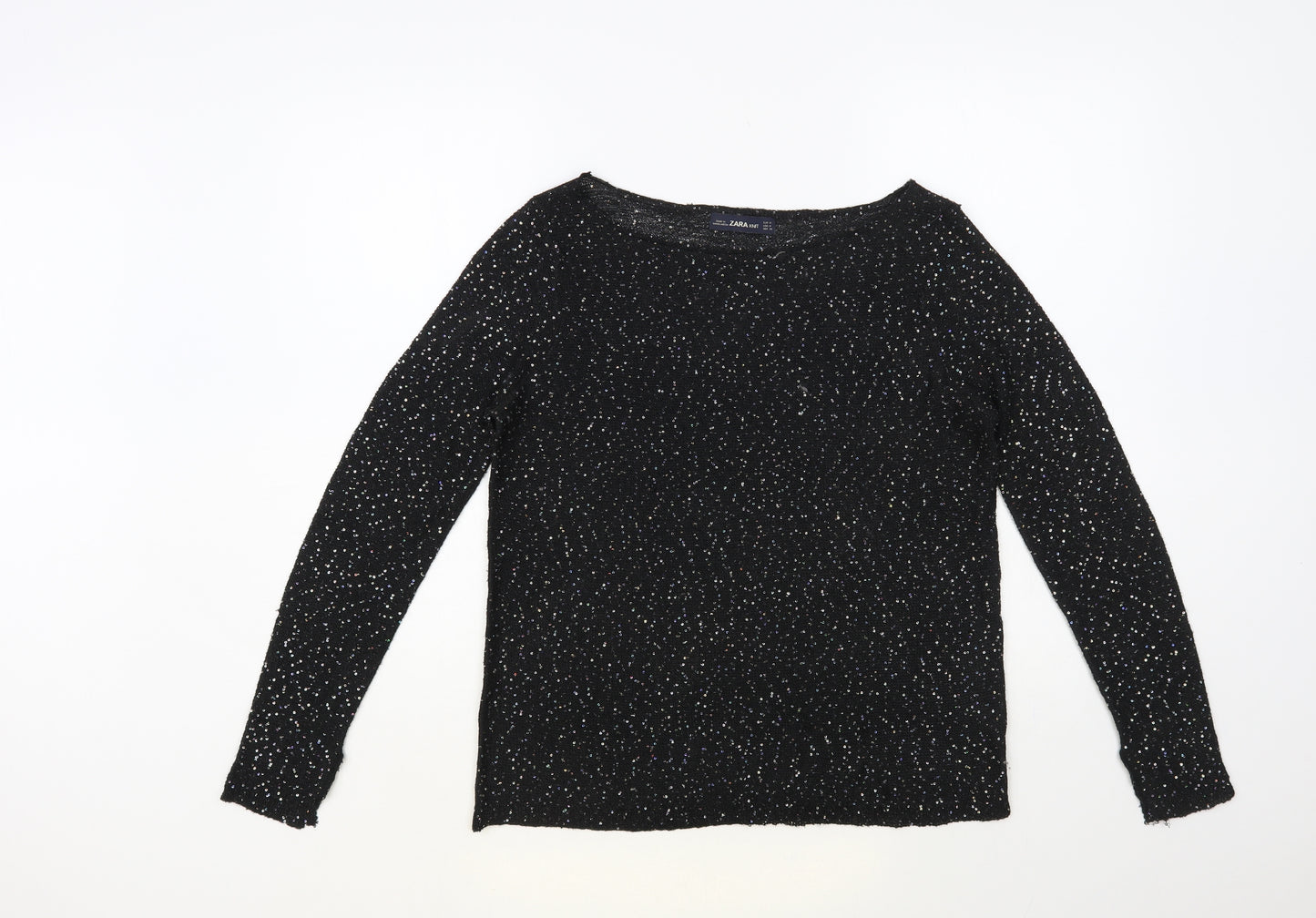 Zara Womens Black Boat Neck Polyester Pullover Jumper Size M
