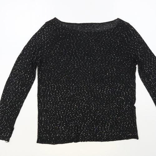 Zara Womens Black Boat Neck Polyester Pullover Jumper Size M