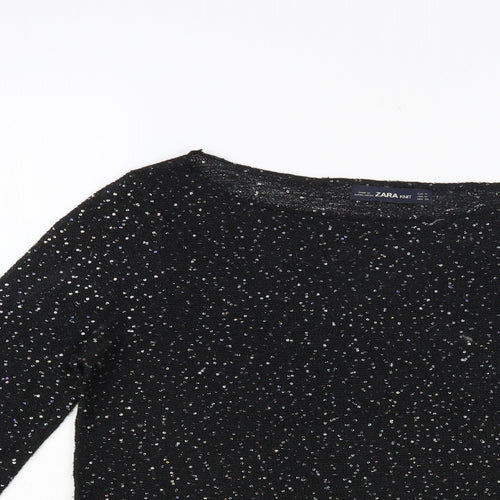 Zara Womens Black Boat Neck Polyester Pullover Jumper Size M