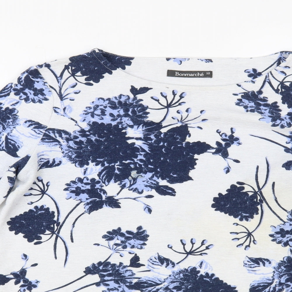 Bonmarché Womens Grey Floral Polyester Basic Blouse Size 12 Round Neck