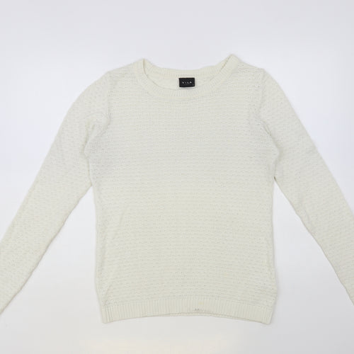 VILA Womens White Round Neck Acrylic Pullover Jumper Size M