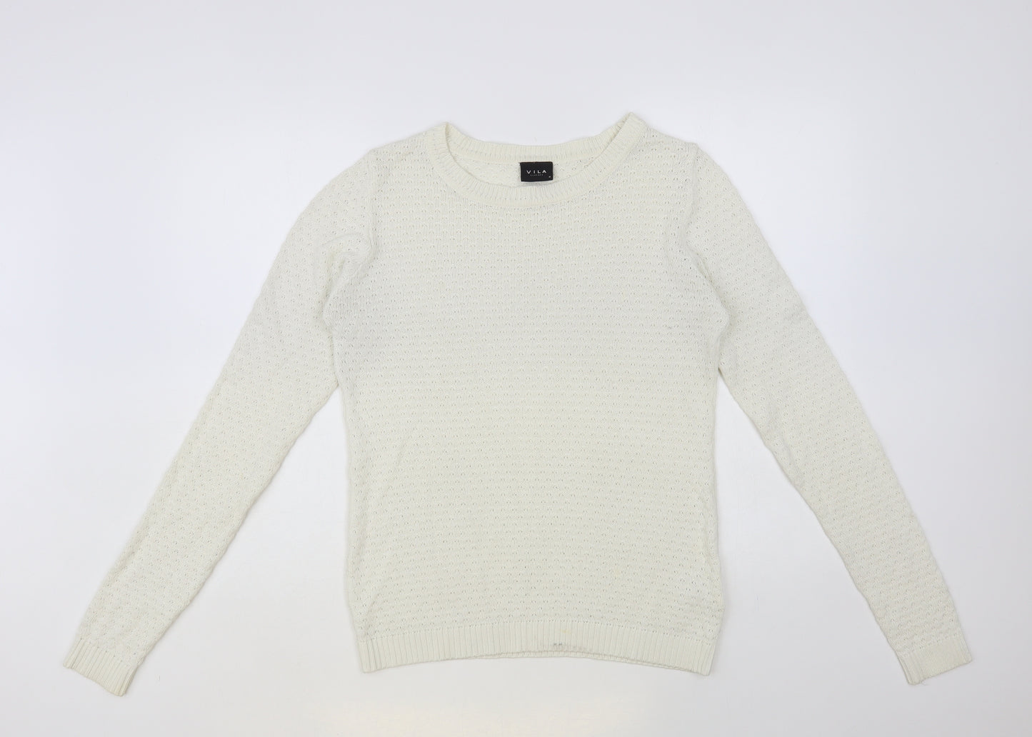 VILA Womens White Round Neck Acrylic Pullover Jumper Size M