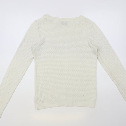 VILA Womens White Round Neck Acrylic Pullover Jumper Size M
