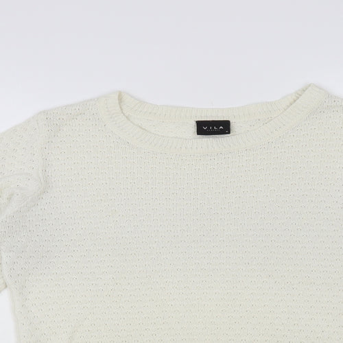 VILA Womens White Round Neck Acrylic Pullover Jumper Size M