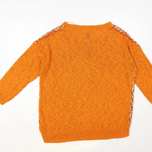 Jackpot Womens Orange Scoop Neck Floral Cotton Pullover Jumper Size 2XL