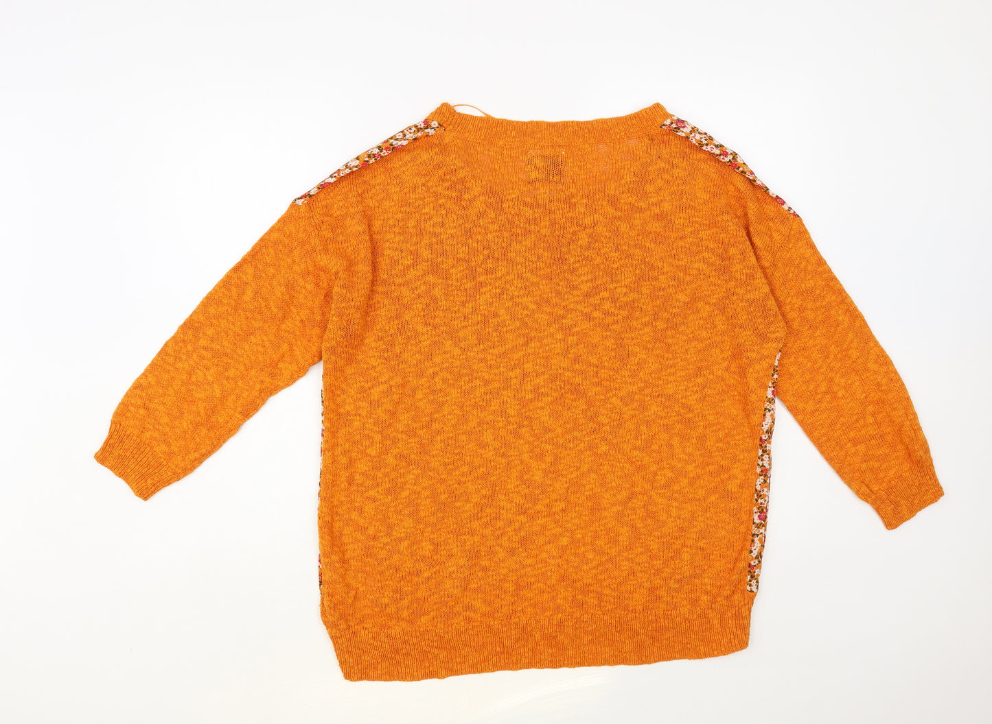 Jackpot Womens Orange Scoop Neck Floral Cotton Pullover Jumper Size 2XL
