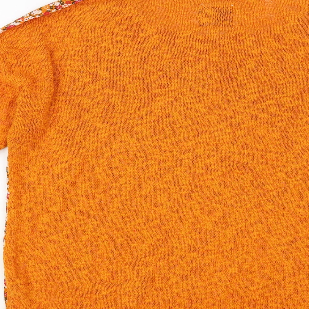 Jackpot Womens Orange Scoop Neck Floral Cotton Pullover Jumper Size 2XL
