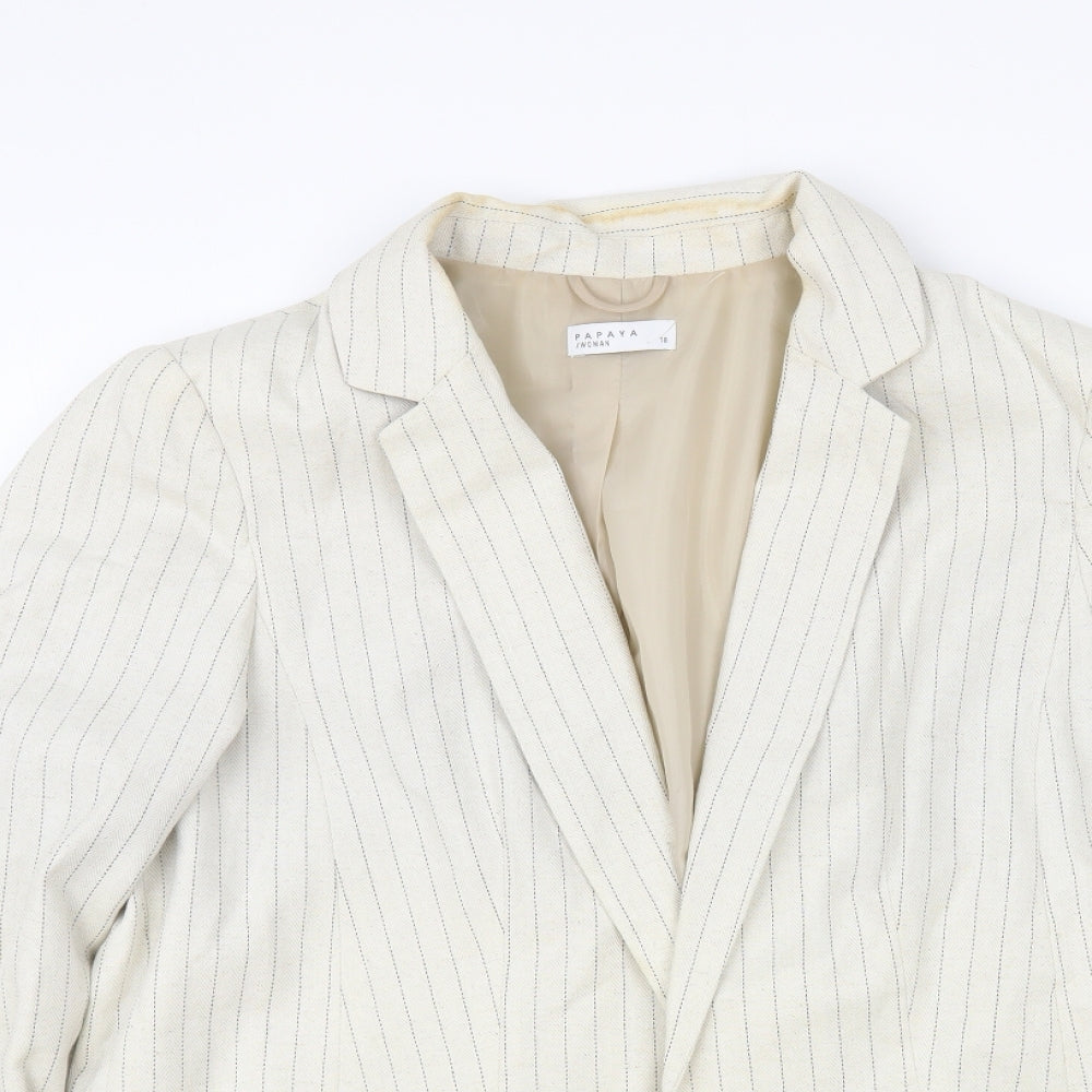 Matalan Womens Beige Striped Jacket Blazer Size 18