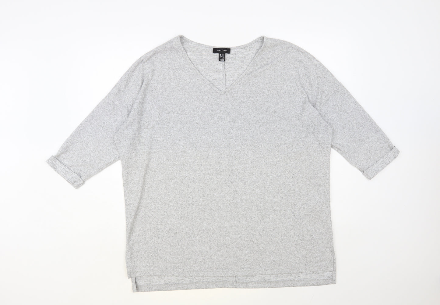 New Look Womens Grey V-Neck Polyester Pullover Jumper Size M