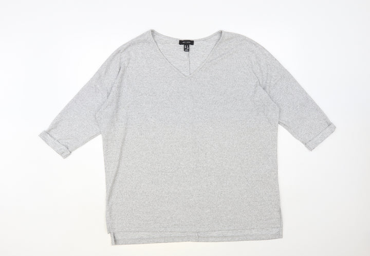 New Look Womens Grey V-Neck Polyester Pullover Jumper Size M