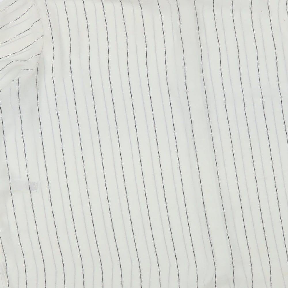Marks and Spencer Womens White Striped Polyester Basic Button-Up Size 16 Collared - Tie Sleeve Detail