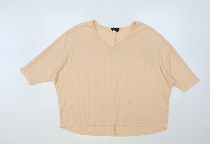 New Look Womens Orange V-Neck Polyester Pullover Jumper Size M