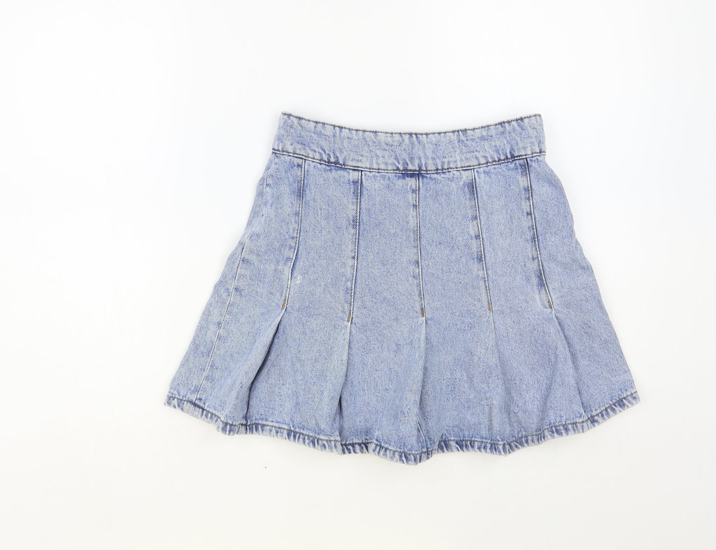 Denim & Co. Womens Blue Cotton Skater Skirt Size 6 Zip