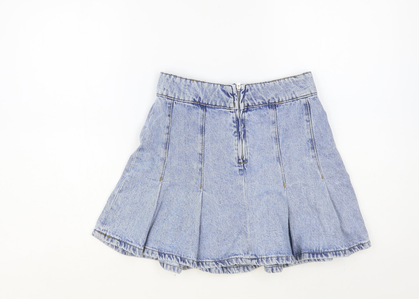 Denim & Co. Womens Blue Cotton Skater Skirt Size 6 Zip