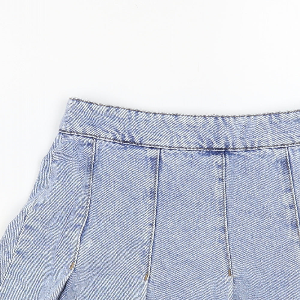 Denim & Co. Womens Blue Cotton Skater Skirt Size 6 Zip
