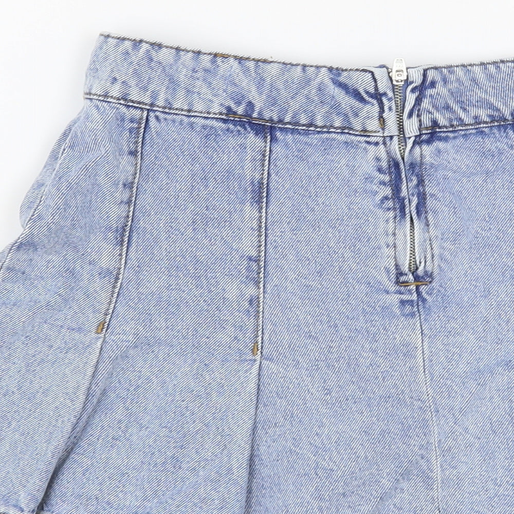 Denim & Co. Womens Blue Cotton Skater Skirt Size 6 Zip