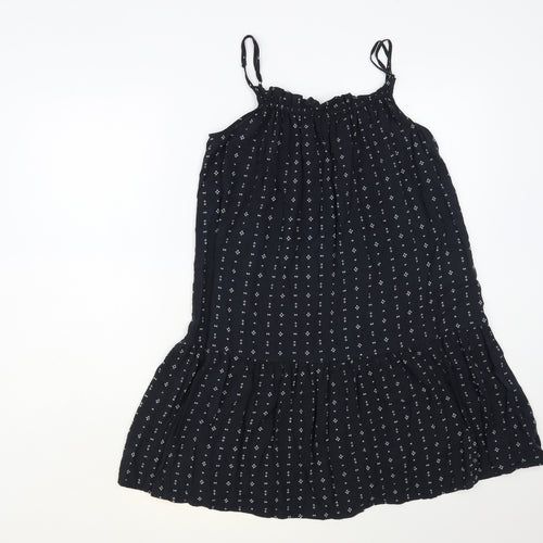 H&M Womens Blue Geometric Viscose Slip Dress Size 8 Square Neck Pullover