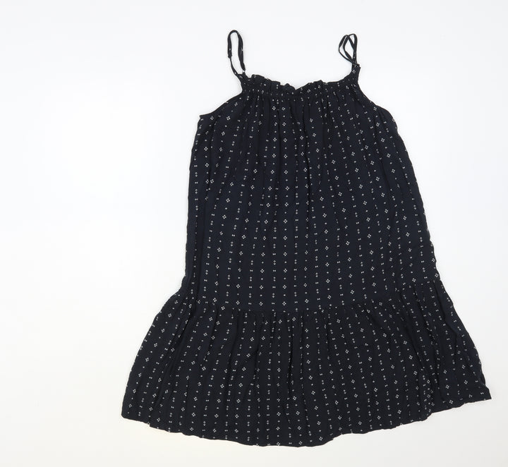 H&M Womens Blue Geometric Viscose Slip Dress Size 8 Square Neck Pullover