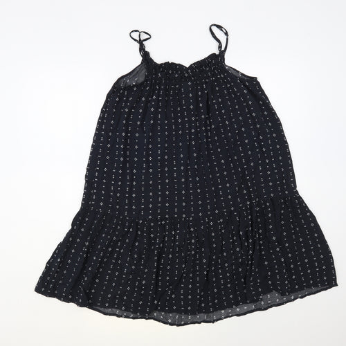 H&M Womens Blue Geometric Viscose Slip Dress Size 8 Square Neck Pullover