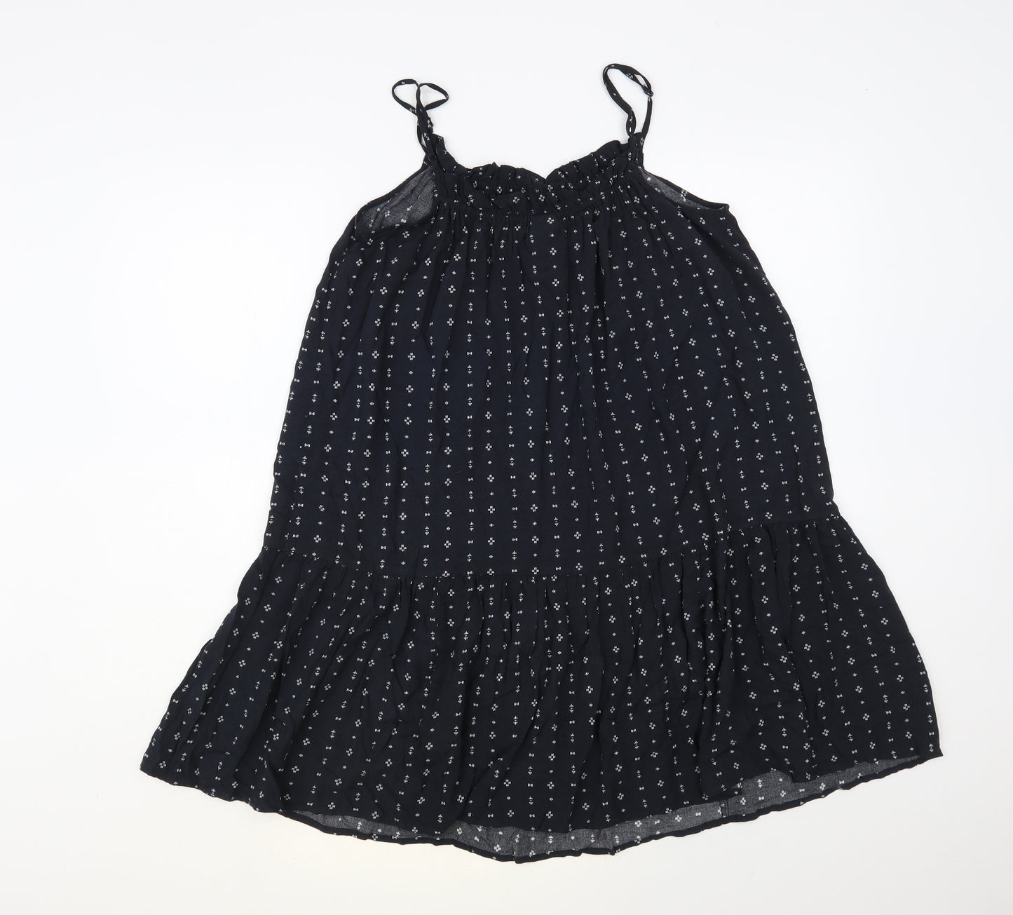 H&M Womens Blue Geometric Viscose Slip Dress Size 8 Square Neck Pullover