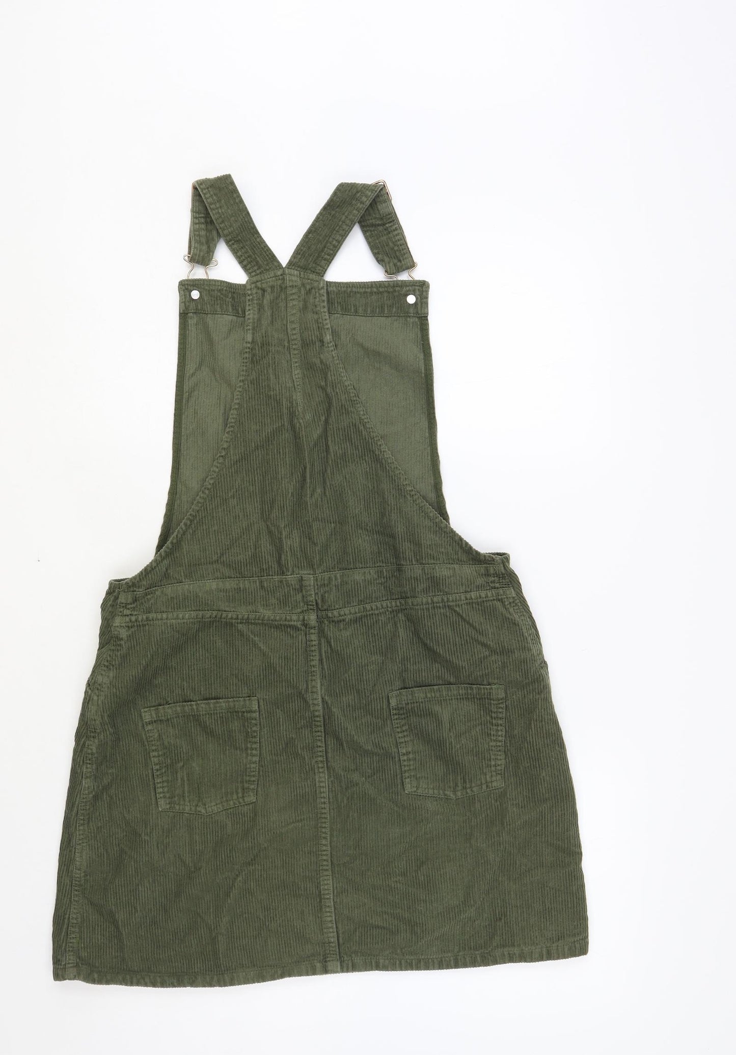 Marks and Spencer Girls Green Cotton Pinafore/Dungaree Dress Size 13-14 Years Square Neck Button