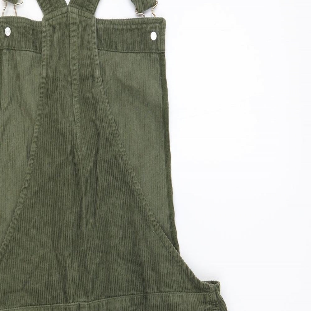 Marks and Spencer Girls Green Cotton Pinafore/Dungaree Dress Size 13-14 Years Square Neck Button