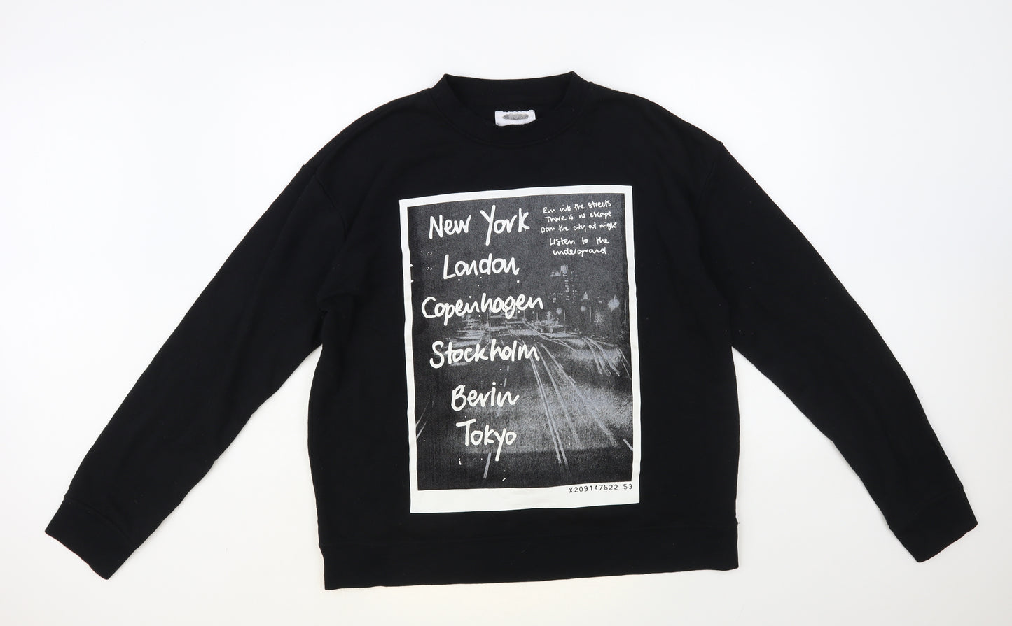 Primark Mens Black Polyester Pullover Sweatshirt Size L - New York London Copenhagen