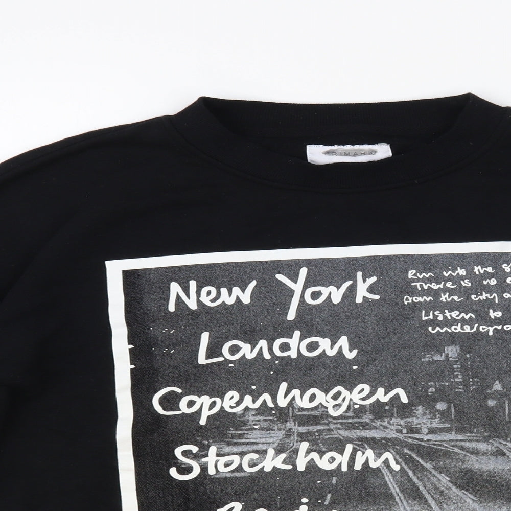 Primark Mens Black Polyester Pullover Sweatshirt Size L - New York London Copenhagen