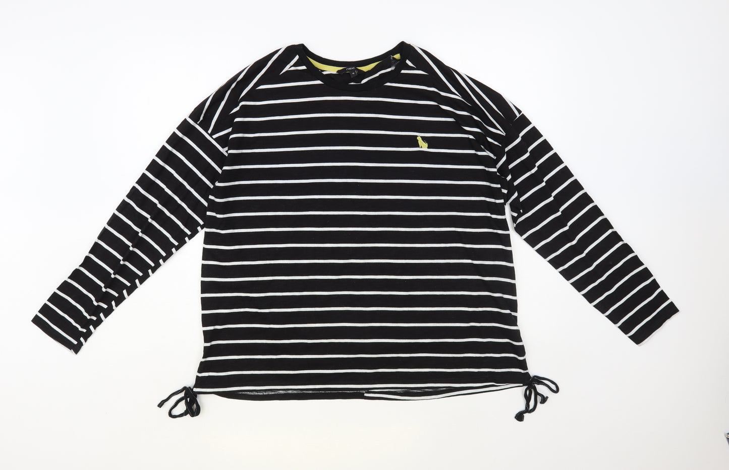 NEXT Womens Black Striped Cotton Basic T-Shirt Size 18 Crew Neck - Tie Side