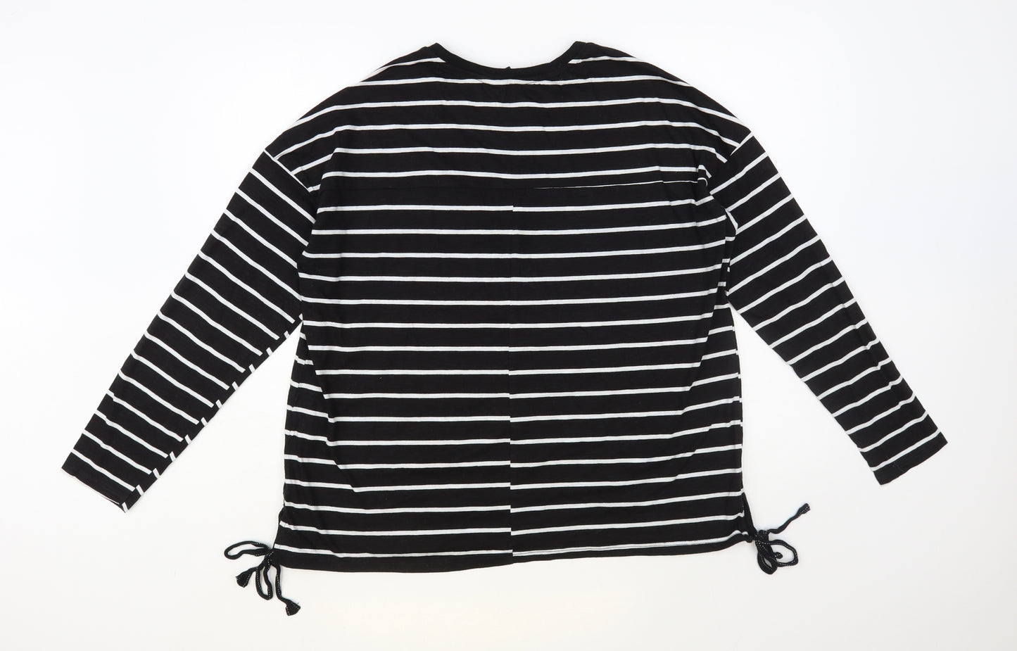 NEXT Womens Black Striped Cotton Basic T-Shirt Size 18 Crew Neck - Tie Side