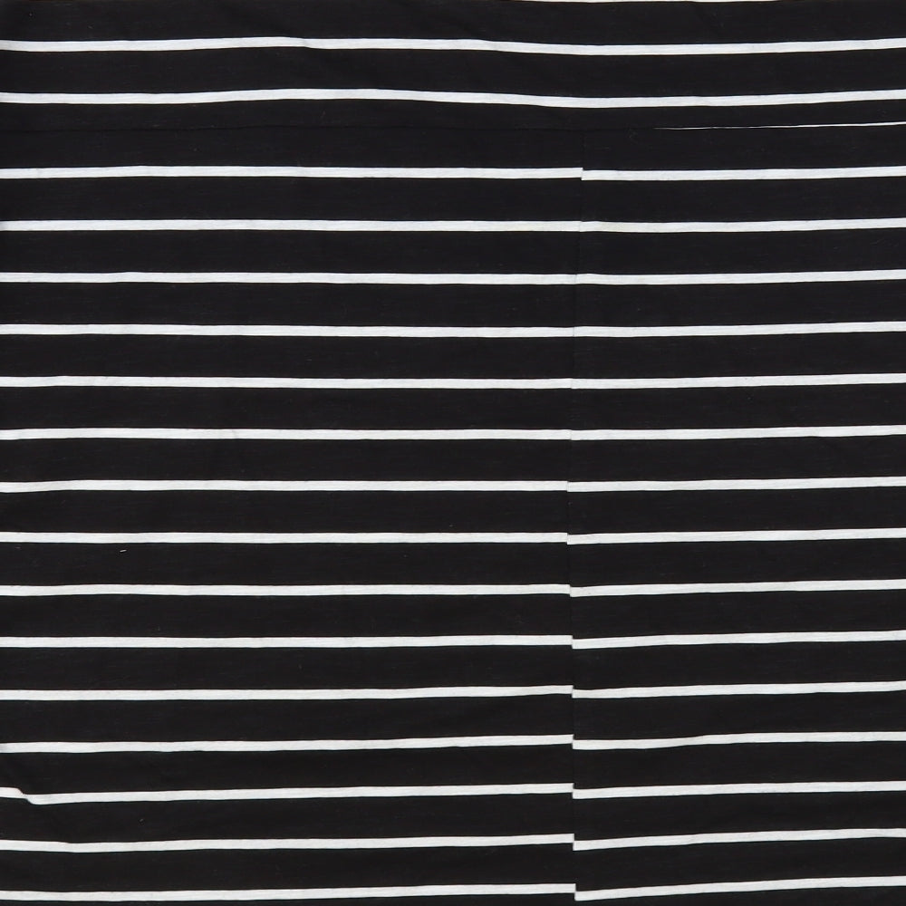 NEXT Womens Black Striped Cotton Basic T-Shirt Size 18 Crew Neck - Tie Side