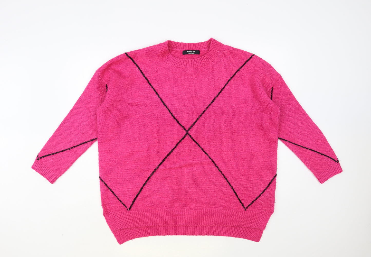 Simply Be Womens Pink Crew Neck Geometric Acrylic Pullover Jumper Size 18