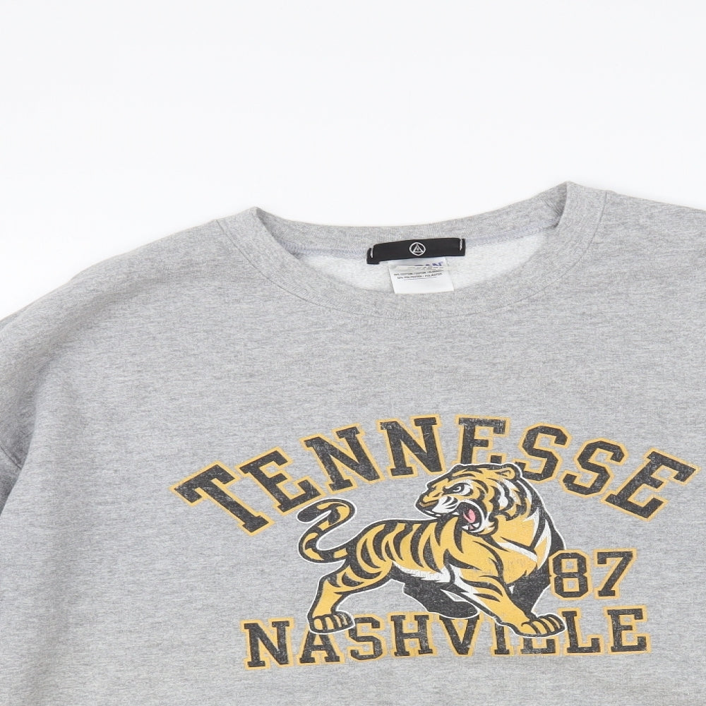 Gildan Mens Grey Cotton Pullover Sweatshirt Size M - Tiger