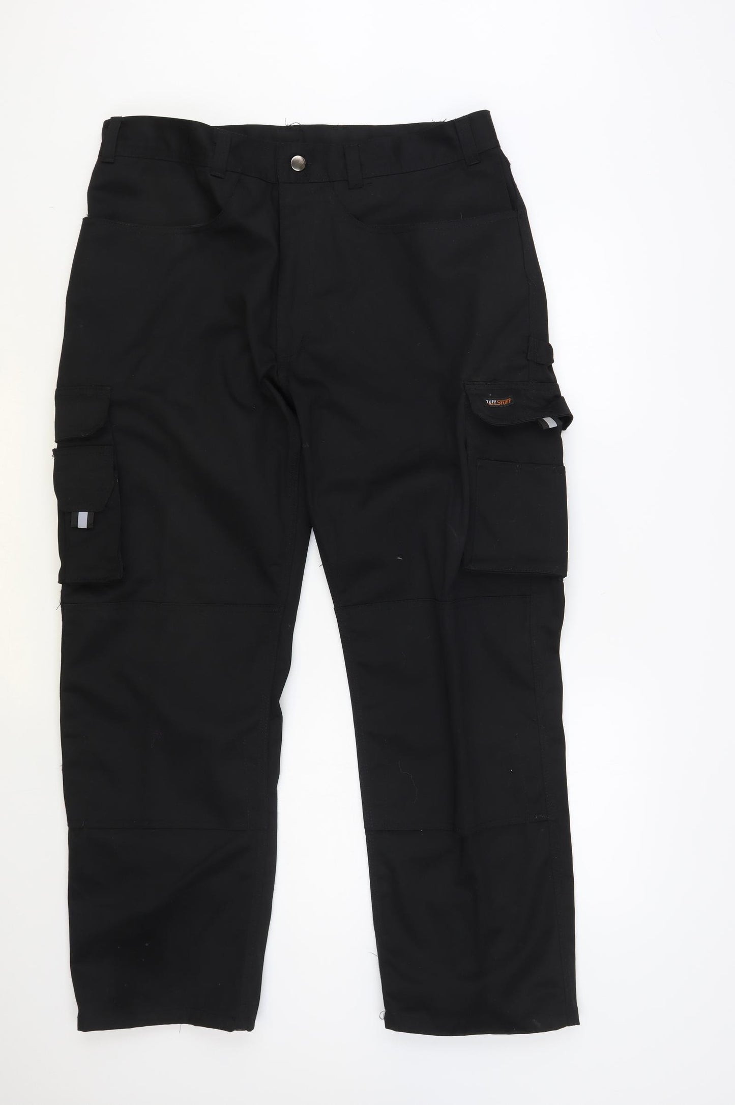 Tuff Stuff Mens Black Polyester Cargo Trousers Size 36 in L30 in Regular Button - Work Trousers