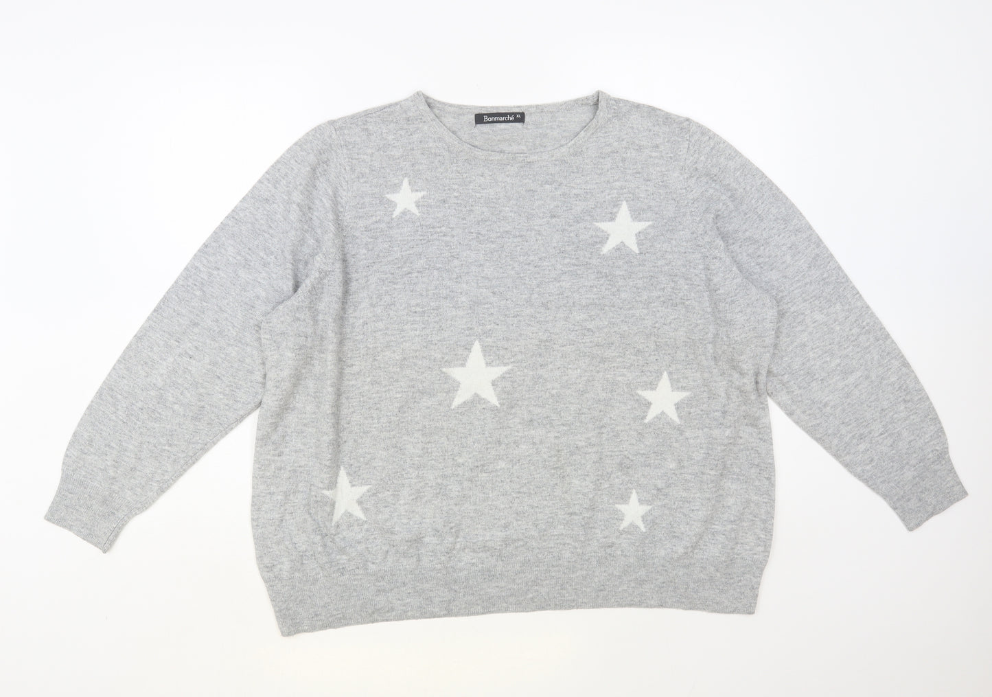 Bonmarché Womens Grey Crew Neck Geometric Polyester Pullover Jumper Size XL - Stars
