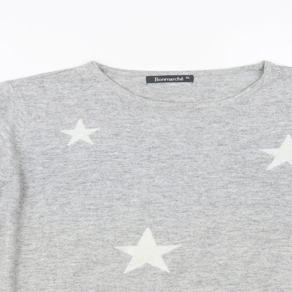 Bonmarché Womens Grey Crew Neck Geometric Polyester Pullover Jumper Size XL - Stars