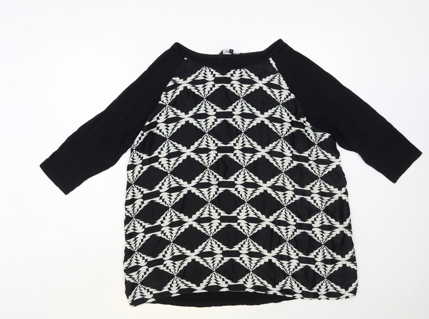 Debenhams Womens Black Geometric Polyester Basic Blouse Size 20 Round Neck