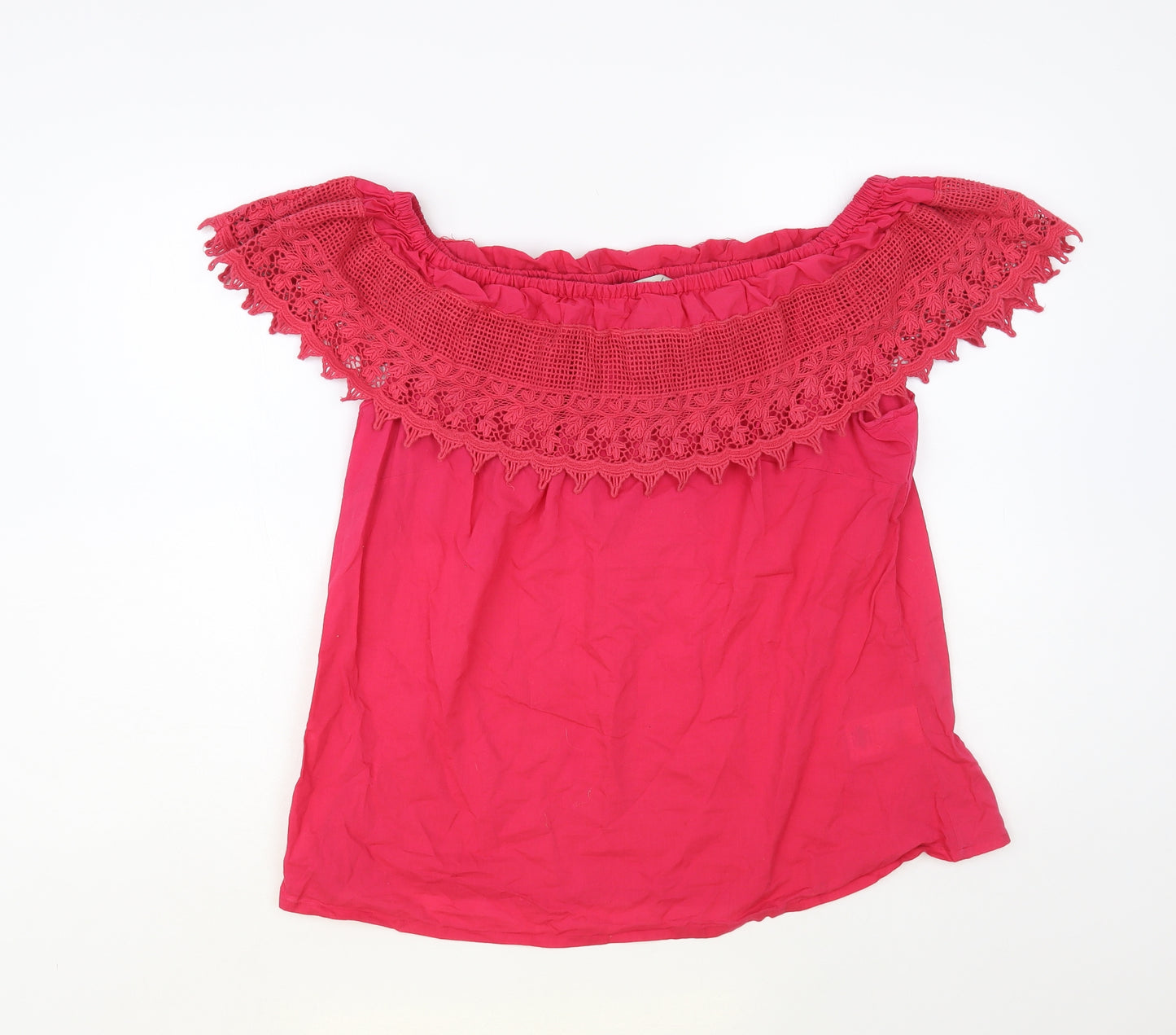 Peacocks Womens Pink Cotton Basic Blouse Size 18 Off the Shoulder