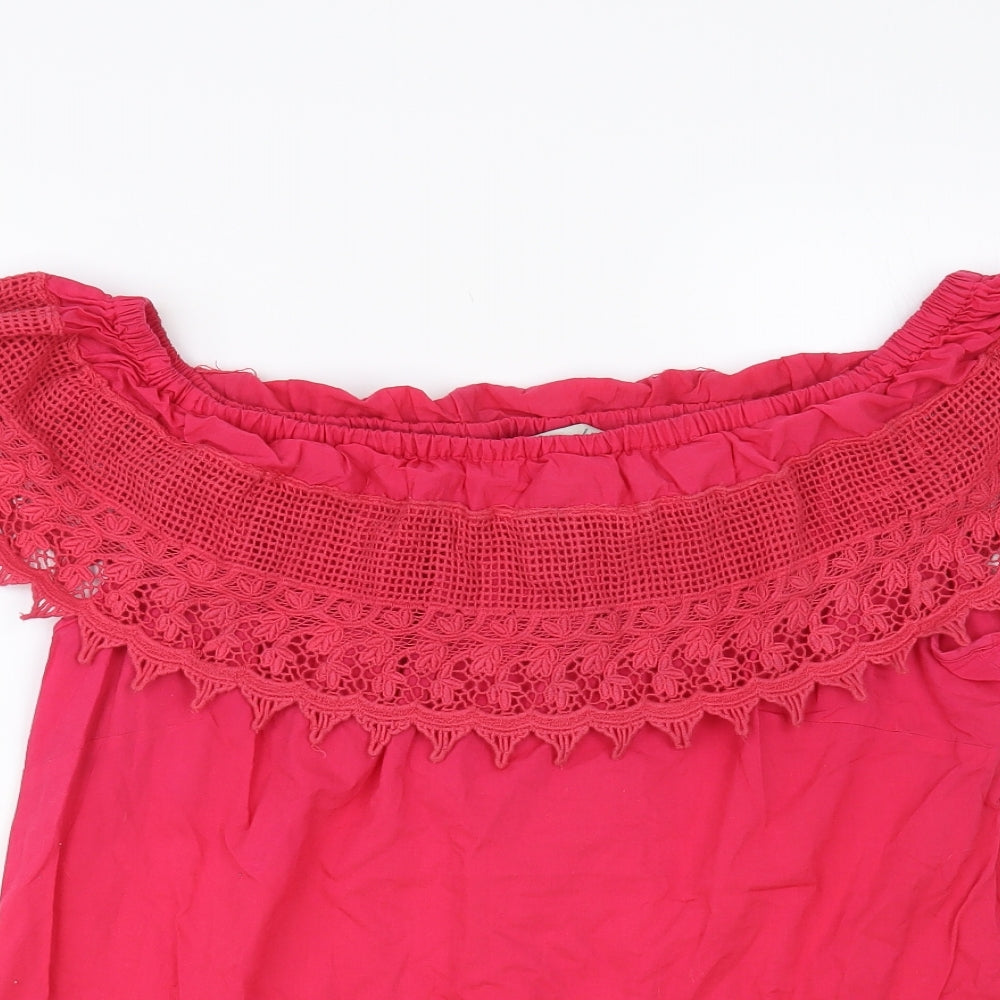 Peacocks Womens Pink Cotton Basic Blouse Size 18 Off the Shoulder