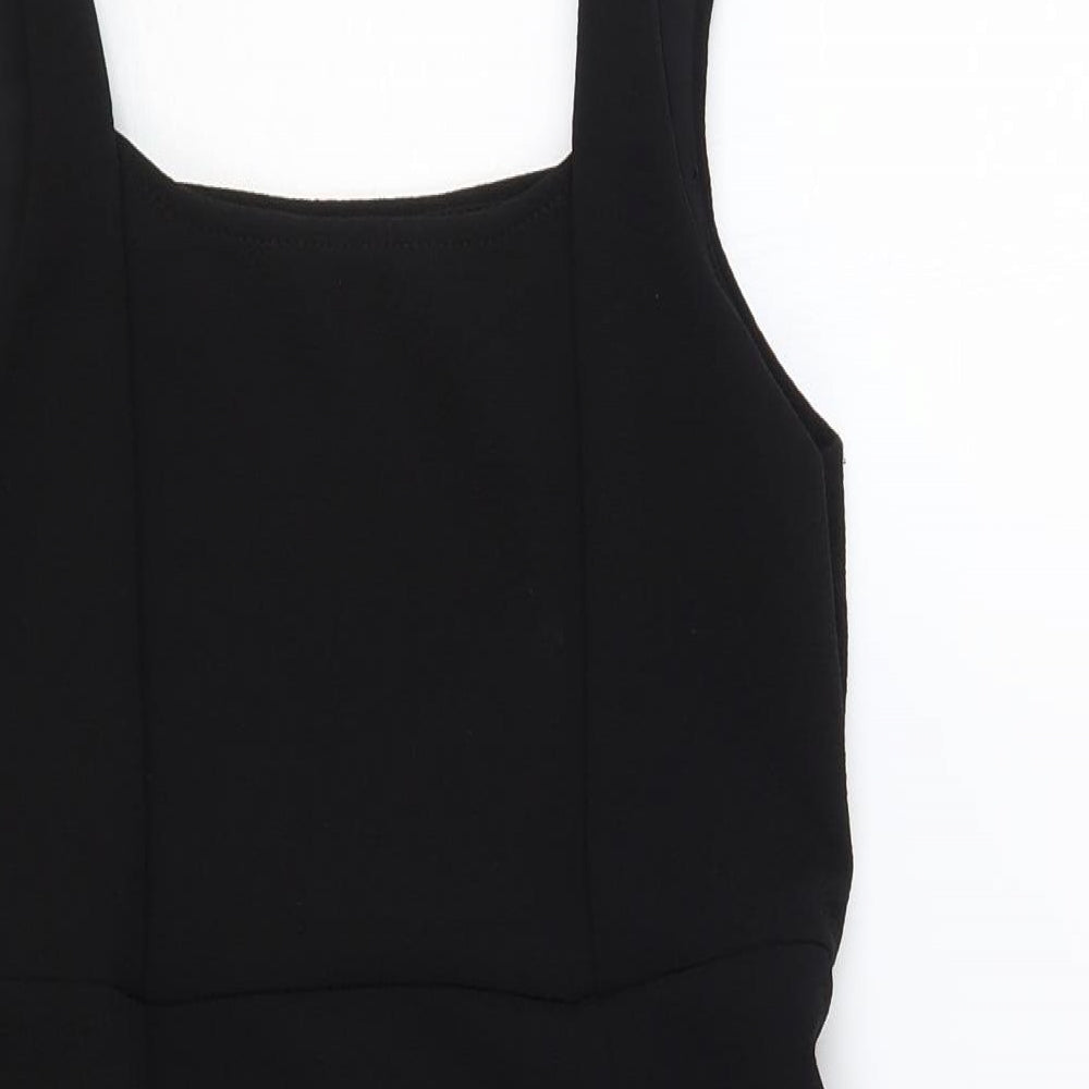 New Look Womens Black Polyester Tank Dress Size 12 Square Neck Pullover