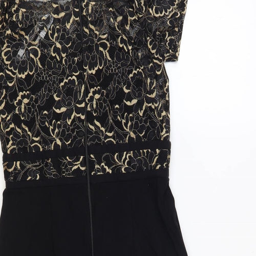 Paper Dolls Womens Black Floral Viscose Mini Size 10 Off the Shoulder Zip - Lace Detail