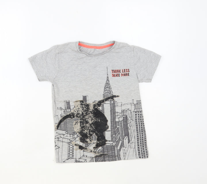 Dunnes Stores Boys Grey Cotton Pullover T-Shirt Size 6-7 Years Crew Neck Pullover - Skate
