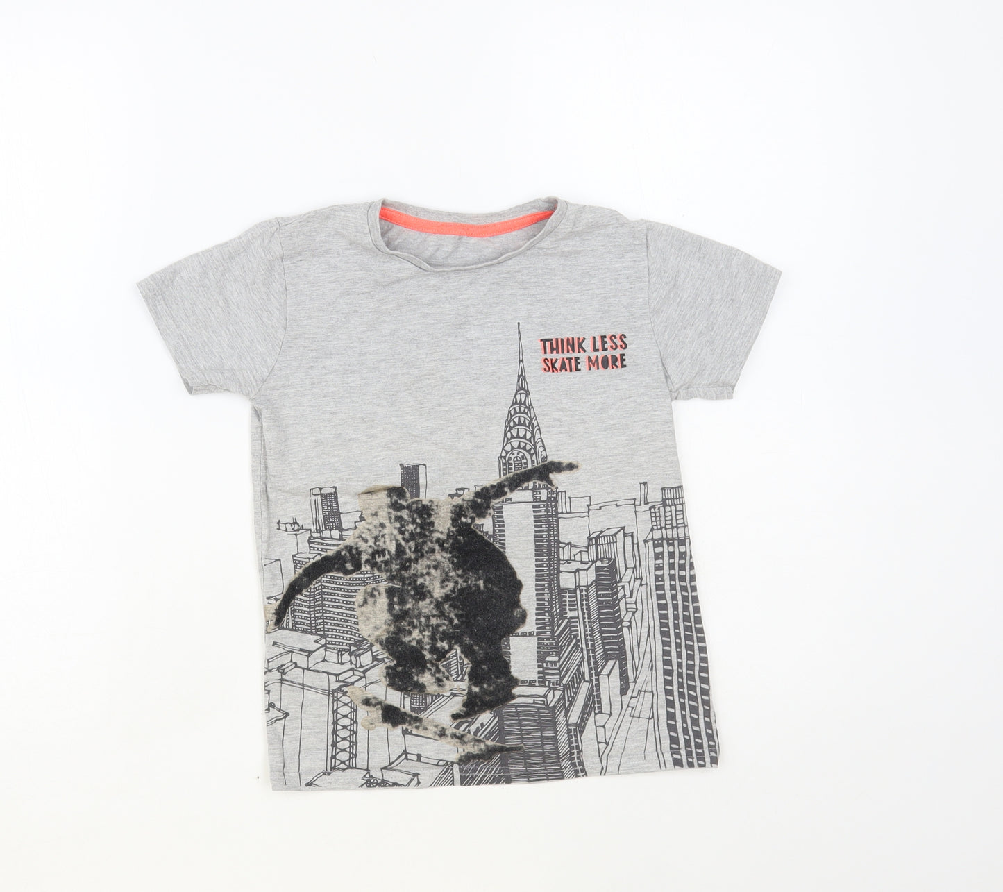 Dunnes Stores Boys Grey Cotton Pullover T-Shirt Size 6-7 Years Crew Neck Pullover - Skate