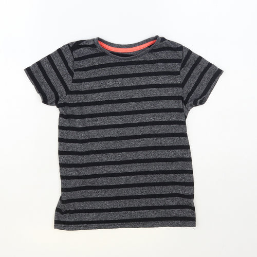 Dunnes Stores Boys Grey Striped Cotton Pullover T-Shirt Size 6-7 Years Crew Neck Pullover