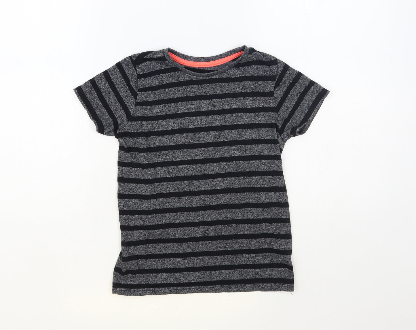 Dunnes Stores Boys Grey Striped Cotton Pullover T-Shirt Size 6-7 Years Crew Neck Pullover