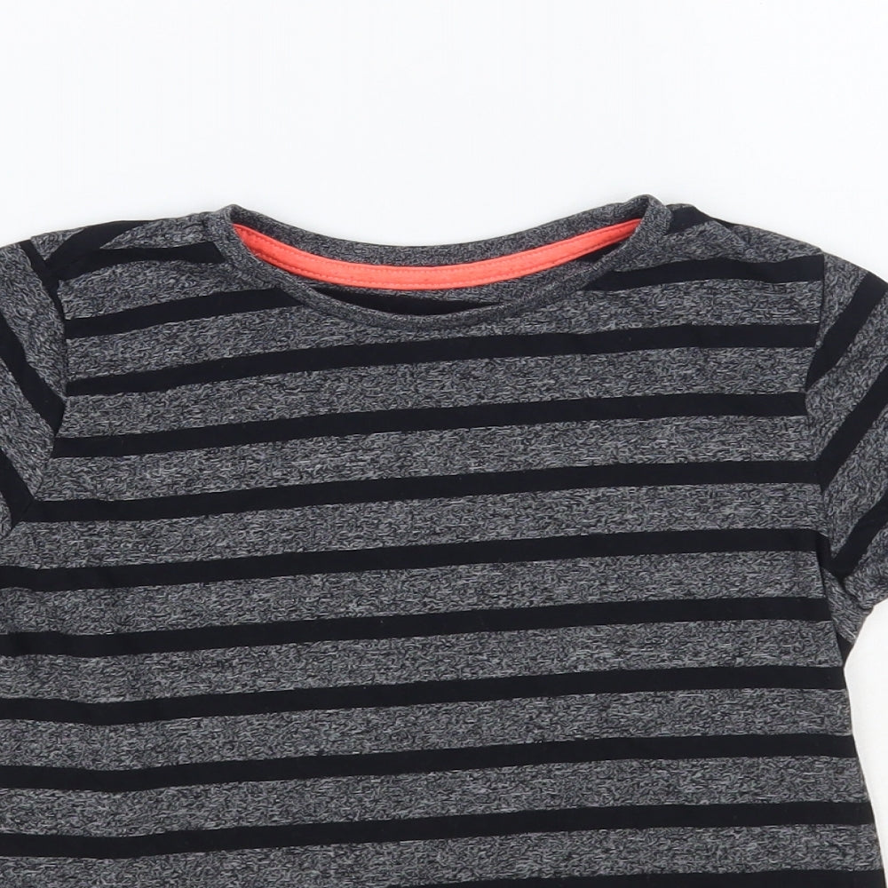 Dunnes Stores Boys Grey Striped Cotton Pullover T-Shirt Size 6-7 Years Crew Neck Pullover
