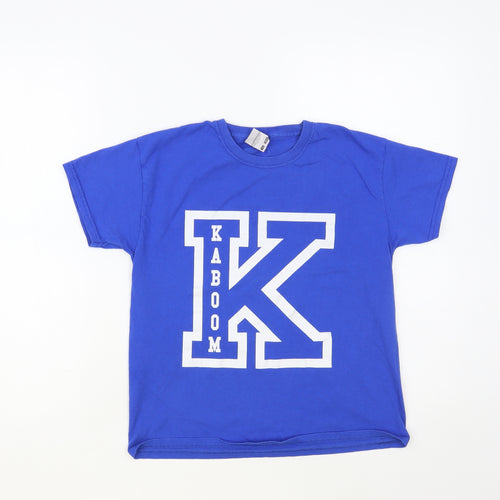 Fruit of the Loom Boys Blue Cotton Pullover T-Shirt Size 7-8 Years Crew Neck Pullover - Kaboom